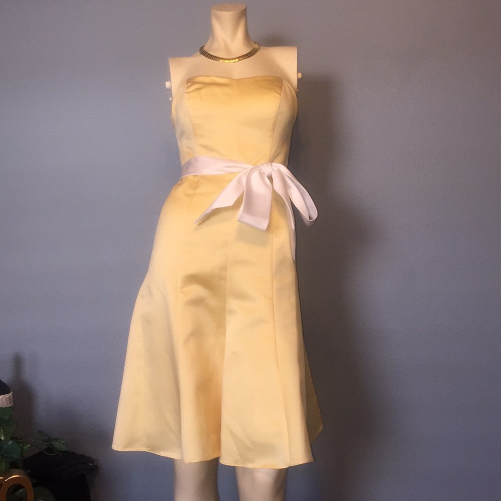 Davids bridal canary yellow formal dress with sash - Picture 1 of 6